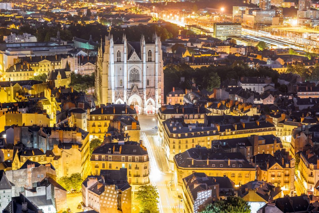 Aerial view on Nantes city in France