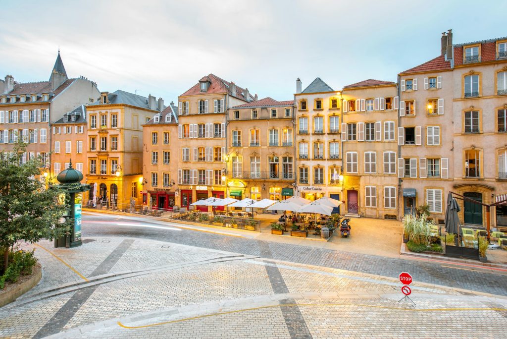 Night street view in Metz city, France
